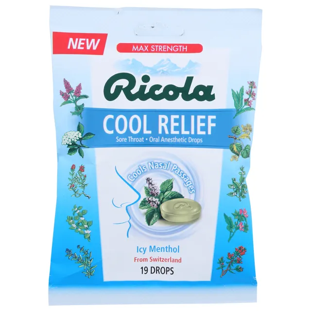 Ricola Cool Relief Max Strength pastiglie gola mentolo glaciale