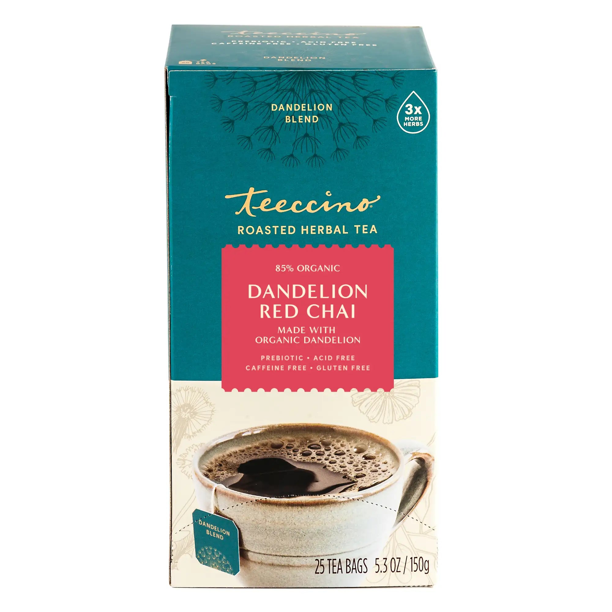 Teeccino Dandelion Red Chai tisana 25 bustine senza glutine