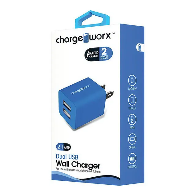 Chargeworx Caricatore Muro Dual USB 2.1A Blu