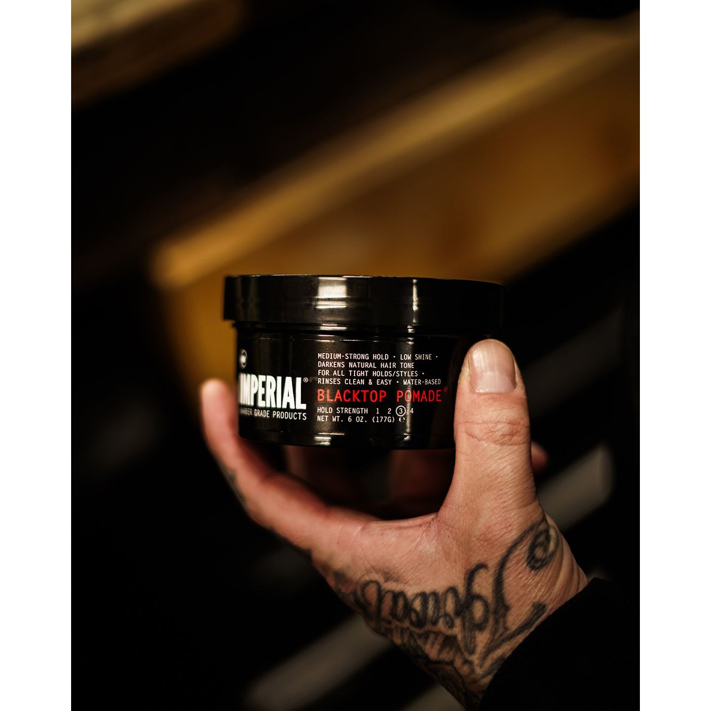 Imperial Barber Blacktop pomata nera capelli 6 oz copri grigi