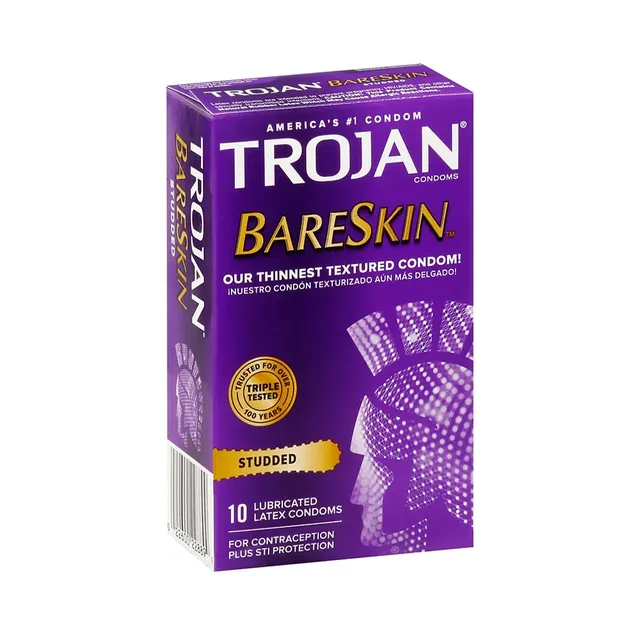 Trojan Studded Bareskin preservativi lattice 10 pezzi stimolanti