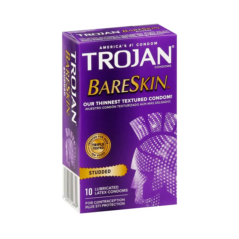 Trojan Studded Bareskin preservativi lattice 10 pezzi stimolanti
