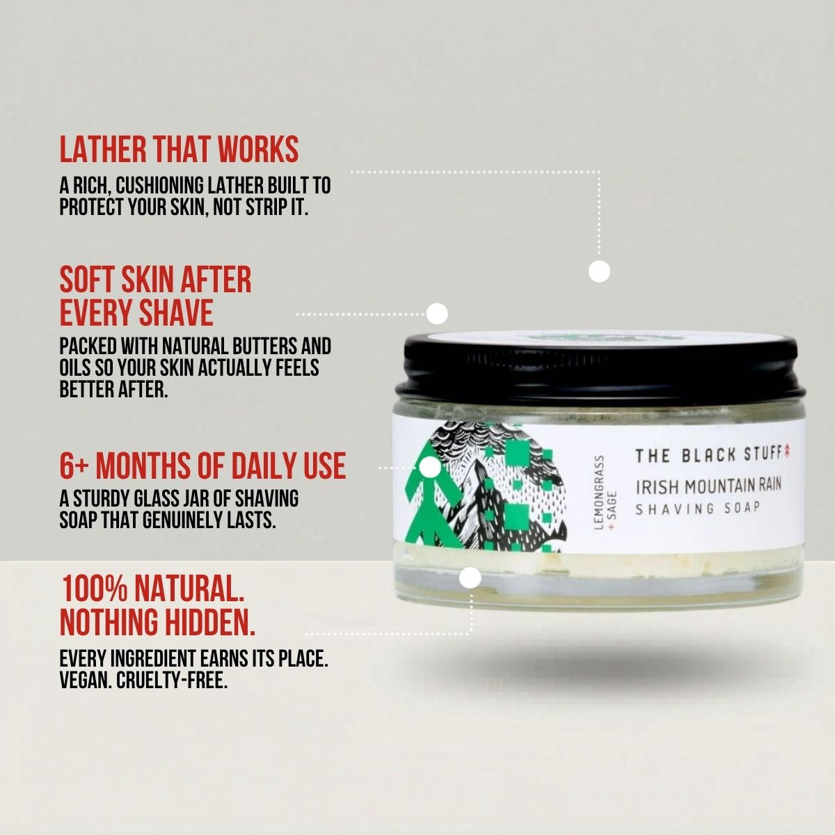 The Black Stuff Irish Mountain Rain sapone da barba 155g vetro