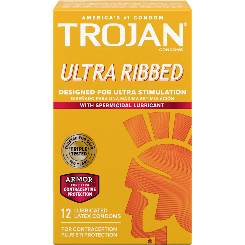 Trojan Stimulations Ultra Ribbed preservativi lattice spermicida