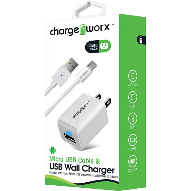 Chargeworx Micro USB cavo sync + caricatore muro bianco 1 m