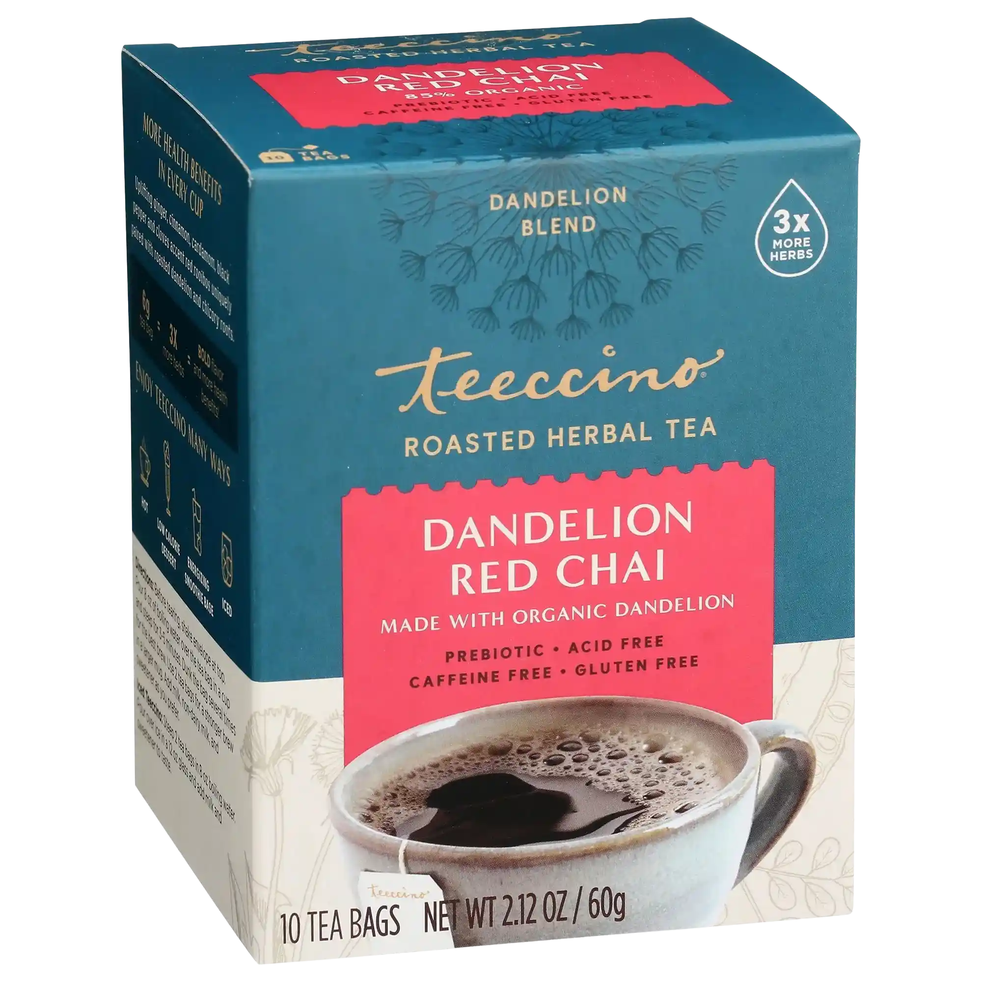Teeccino Dandelion Red Chai tisana 25 bustine senza glutine