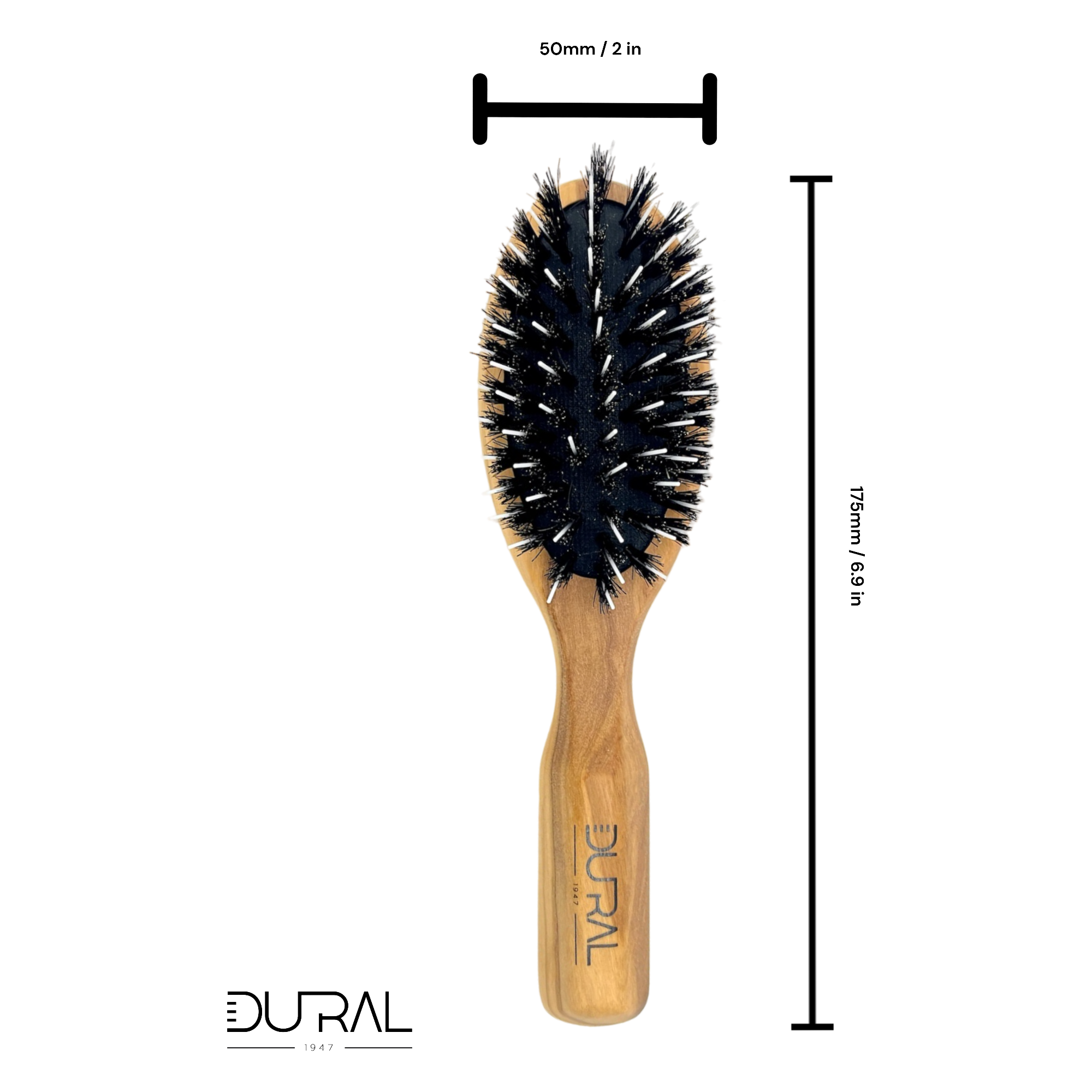 Dural spazzola capelli legno ulivo setole cinghiale nylon 175 mm