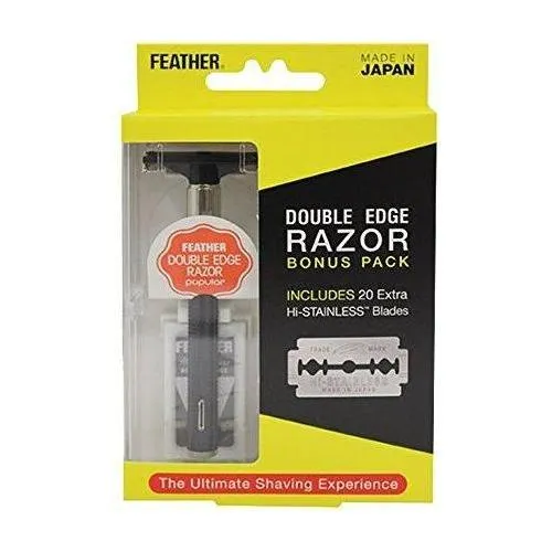 Feather Popular rasoio di sicurezza +20 lamette inox barba uomo
