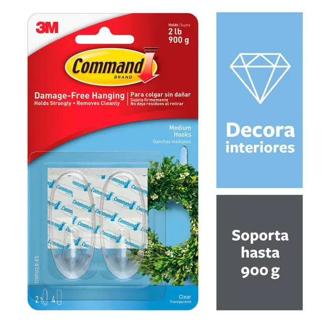Command Clear Ganci Adesivi Medi Trasparenti 4 Pezzi 900g
