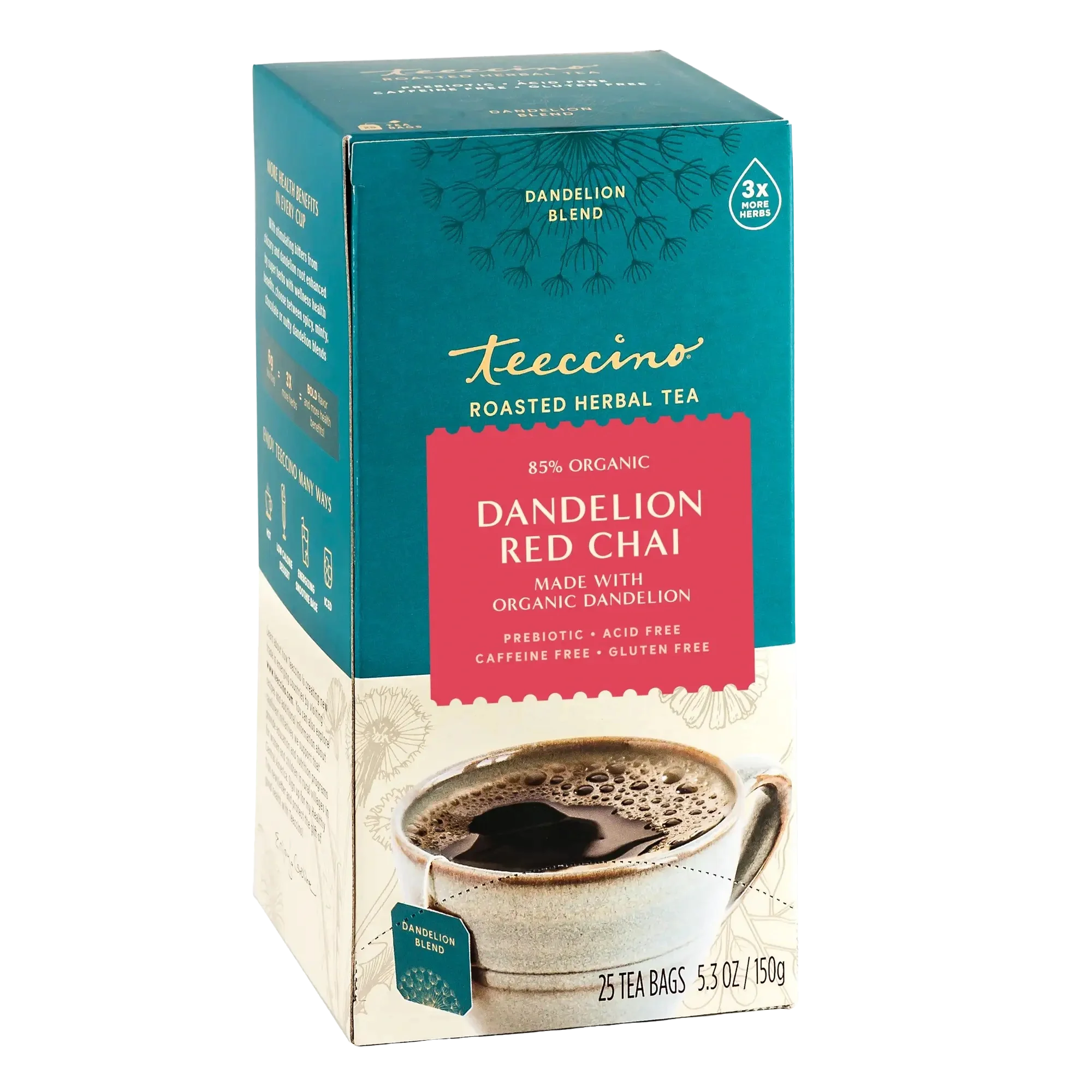 Teeccino Dandelion Red Chai tisana 25 bustine senza glutine