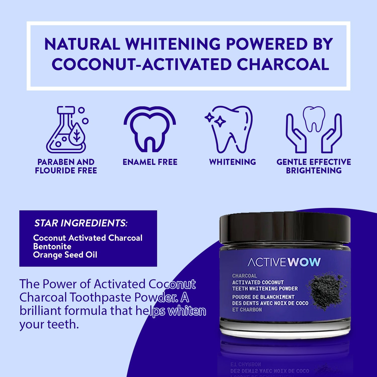 Active Wow polvere denti carbone Spearmint sbiancante