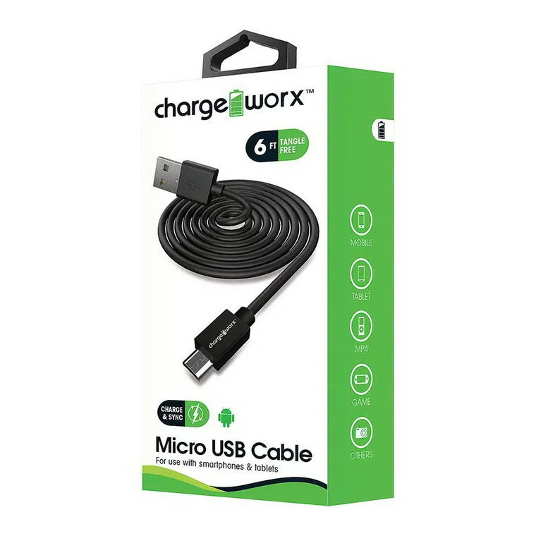 Chargeworx cavo Micro USB 6ft nero antigroviglio