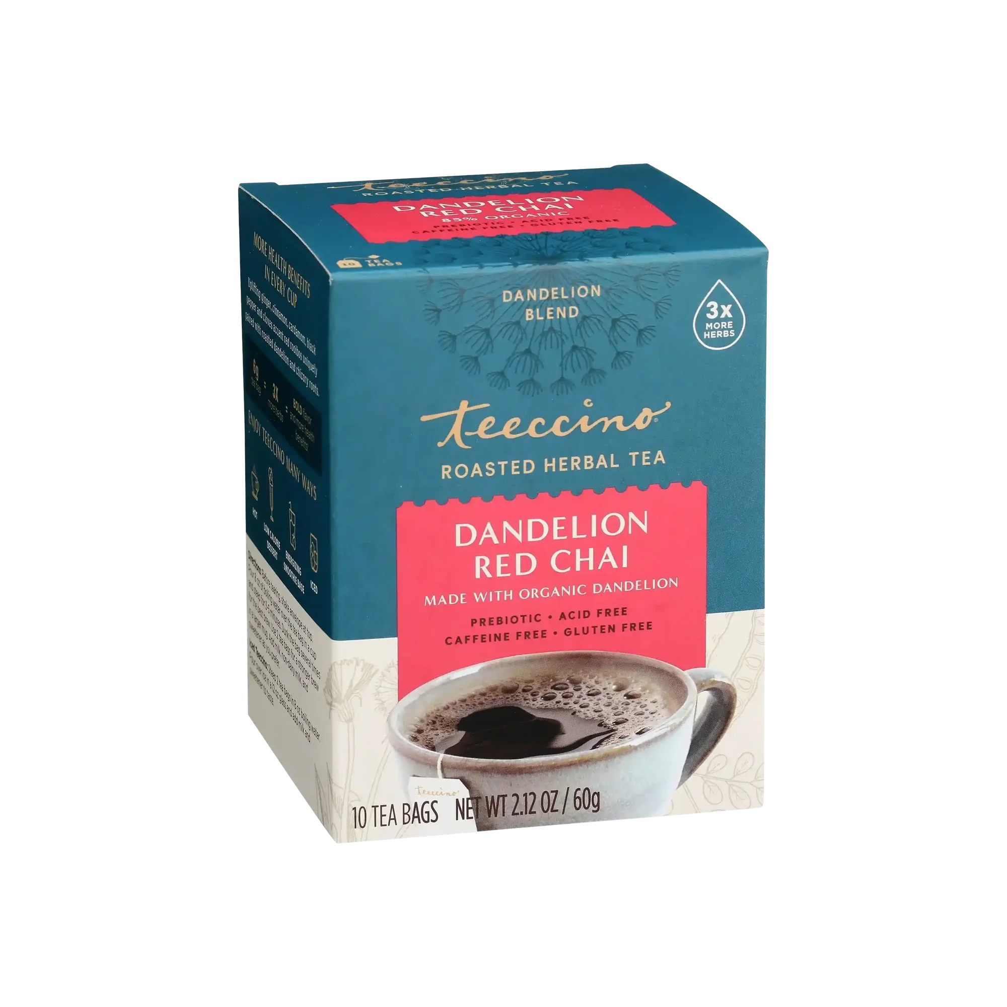 Teeccino Dandelion Red Chai tisana 25 bustine senza glutine
