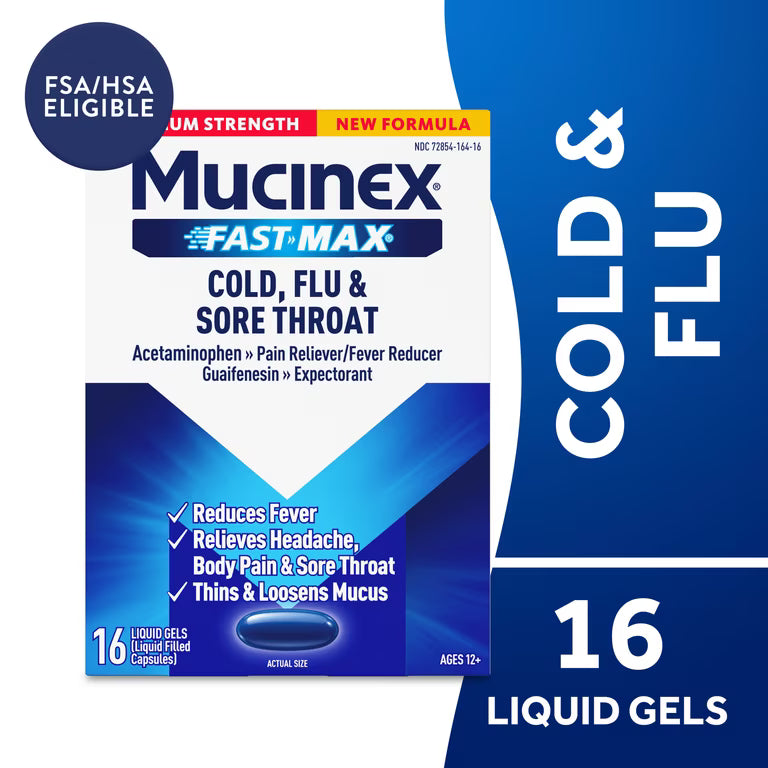 Mucinex Fast-Max Cold Flu capsule mal di gola