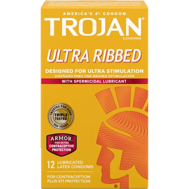 Trojan Stimulations Ultra Ribbed preservativi lattice spermicida