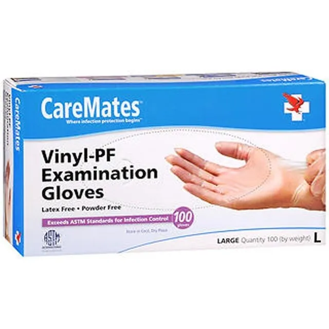 CareMates Vinyl Guanti in Vinile Large 100 Pezzi Senza Lattice