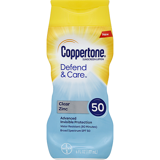 Coppertone Defend & Care lozione solare SPF 50 zinco trasparente