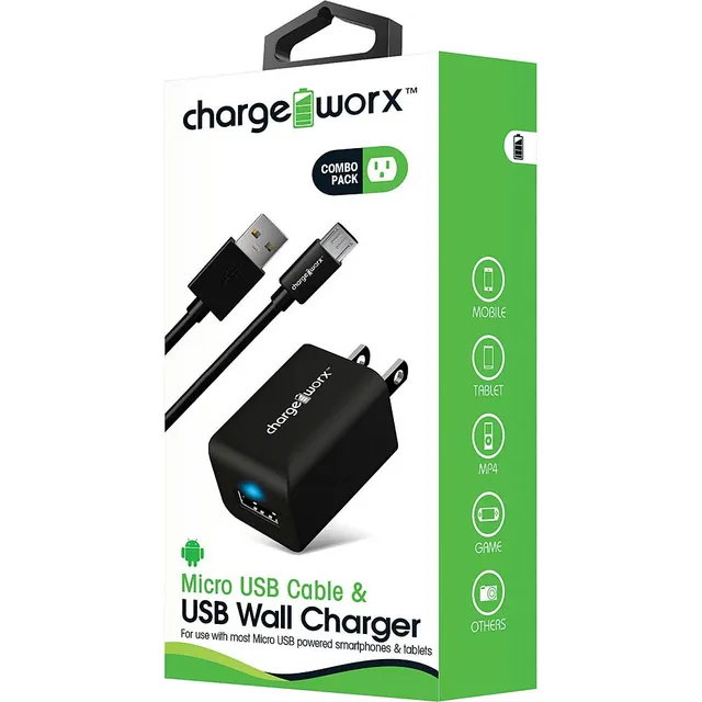 Chargeworx Cavo Micro USB 1m + Caricatore Muro Nero