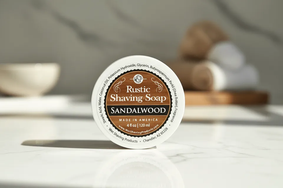 Wet Shaving Products Rustic Sandalwood sapone da barba vegano sandalo