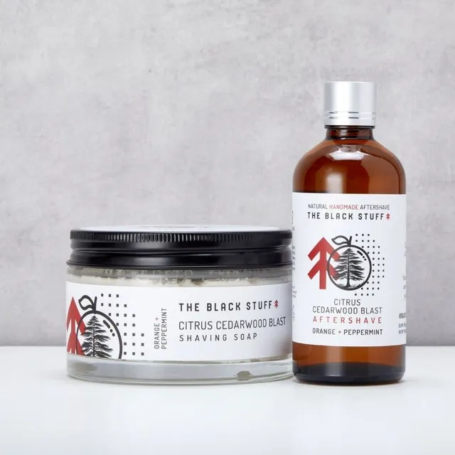 The Black Stuff Citrus Cedarwood set rasatura sapone e splash
