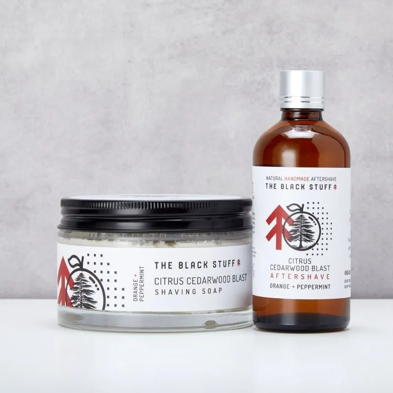 The Black Stuff Citrus Cedarwood set rasatura sapone e splash