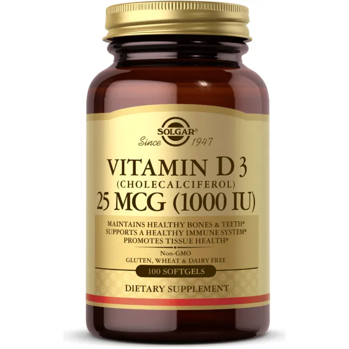 Solgar D3 Colecalciferolo integratore 100 softgel 25 mcg ossa