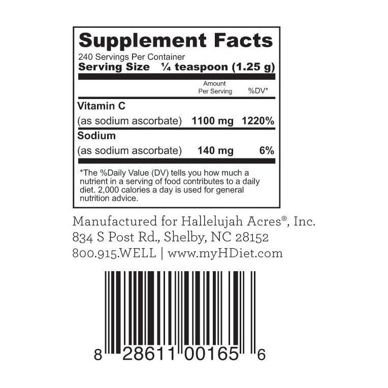 Hallelujah Diet Vitamina C Polvere Sodio Ascorbato Non Acida